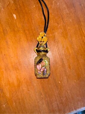 Handcrafted Gold Floral Adrian Perfume Bottle Pendant Necklace